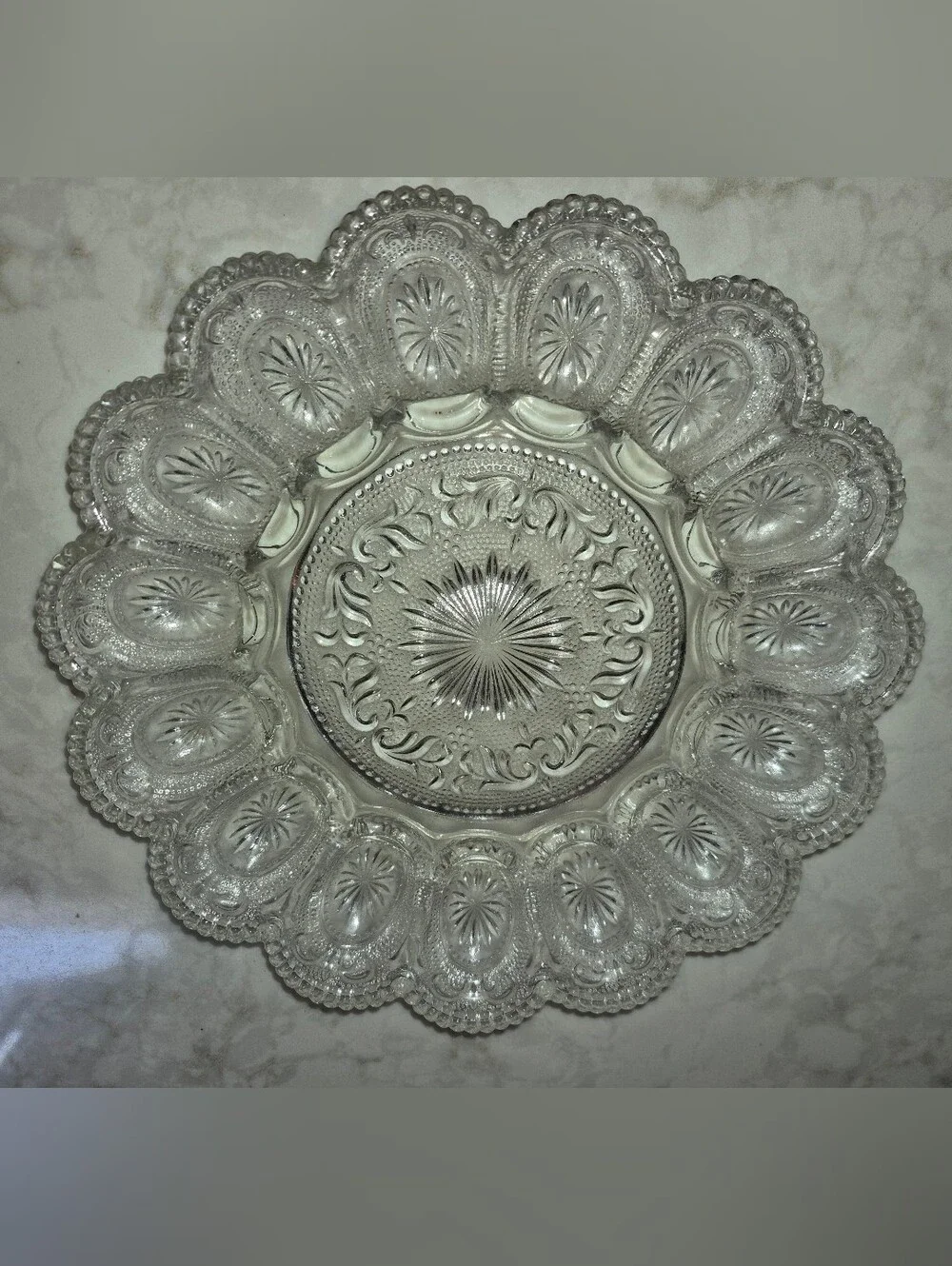 Vintage Clear Pressed Glass Deviled Egg/Oyster Serving Plate